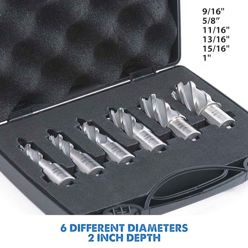 Evolution Power Tools Annular Cutter Kit for Magnetic/Mag Drills, 1 Inch Depth Drill Bit, Mixed Width 7/16 to 1-1/8 Inch, Carry Case Included, Set of 12 - style: Cutter Kit 6pc x 2"