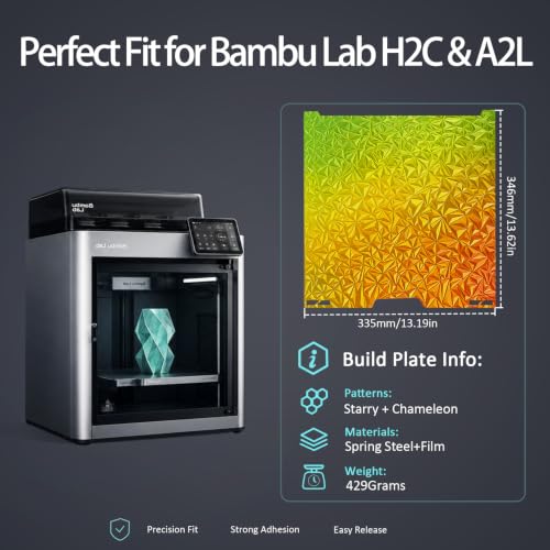 335x325mm Build Plate for Bambu Lab H2C/A2L 3D Printer Double Sided - color: Chameleon+Star