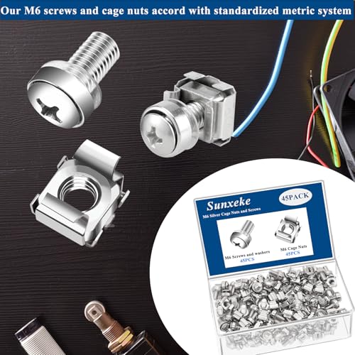 45‑Pack M6 x16mm Rack Screws, Cage Nuts & Washers Server Cabinet - color: 45Pack-M6 x 16mm-Silver