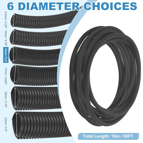 MECCANIXITY Plastic Split Wire Loom Tubing 1/2"(12mm) ID 50FT(15m), Black - color: Black, size: 1/2"(12mm) ID x 50FT(15m)