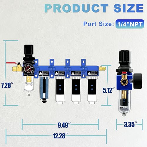 1/4" NPT 5 Stage Air Dryer System,Air Dryer for Compressor,Brass Filter & Desiccant Dryer,Triple Carbon Fiber Deodorizing Filter Cartridge,Semi-Auto Drain, Metal Bracket-Blue - style: 5 Stage(1 Filter)