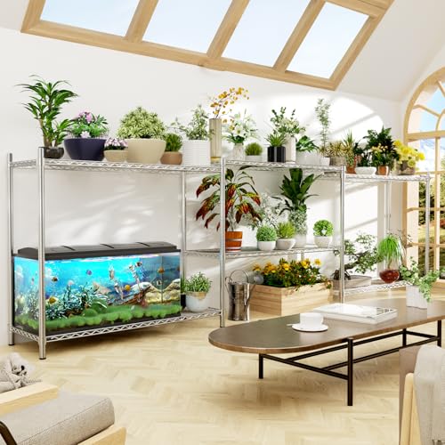 Storage Shelves, 4 PCS 48" L x 20" W x 47" H Heavy Duty Garage Wire Shelving Unit Loads 1200LBS, 3-Tier Adjustable Metal Industrial Utility Shelf Rack for Kitchen, Laundry Room, Basement - color: Chrome, size: 48" L x 20" W x 47" H 4PC