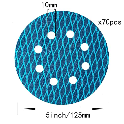 Orbital Sander Sandpaper 5 Inch 8 Hole Sanding Disc Hook and Loop Pads Sand Paper 60 Grit for Wood Metal 70 PCS Blue Aluminum Oxide Anti Blocking Rhombus Sanding Discs - style: 5 inch 60 grit