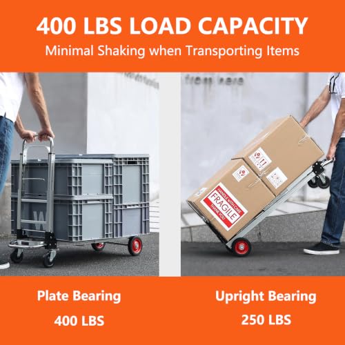 2-in-1 Convertible Hand Truck, 400 LBS Platform Dolly with 4 Wheels