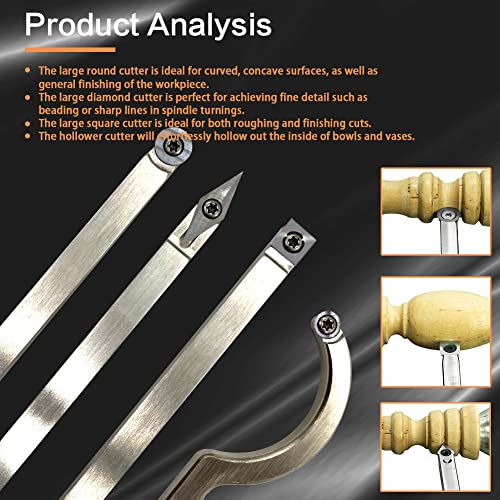 Carbide Tipped Wood Turning Tools Set, Lathe Rougher Finisher Swan Neck Hollowing Tools and Interchangeable Aluminum Alloy Grip Handle with Diamond Round Square Carbide Inserts - color: 6 in 1