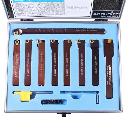Accusize Industrial Tools 1/2" 9 Pieces/Set, Indexable Carbide Turning Tools and Boring Bar, 2988-0012 - size: 1/2" 9 Pieces/Set