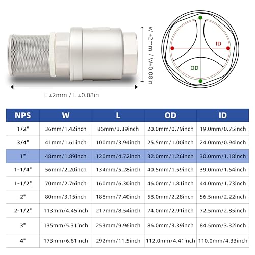 1" NPT Foot Valve with Filter Stainless Steel Heavy Duty Female Thread DN25 - size: 1 Inch