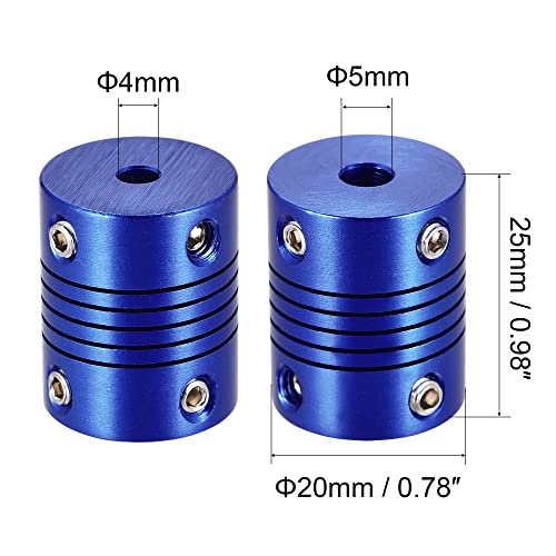 uxcell 5 Pcs 5mm to 4mm Aluminum Alloy Shaft Coupling Flexible Coupler L25xD20 Blue - color: Blue, size: 5mm to 4mm