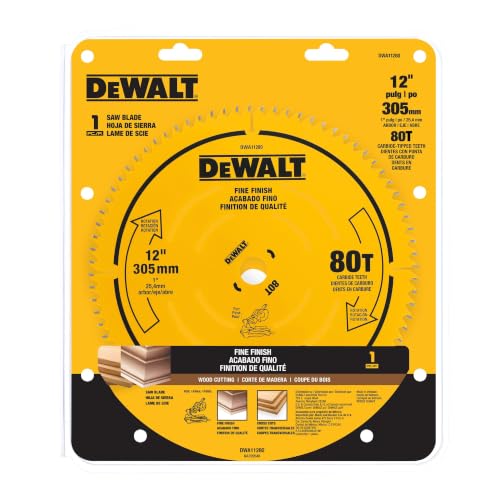 DEWALT 12 Inch 80T Carbide Circular Saw Blade, Fine Finish Saw Blade (DWA11280)