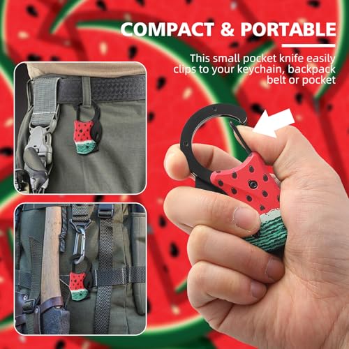 Small Pocket Knife for Women Men, Cute Folding Knife Box Cutter, Mini EDC Knives for Everyday Carry, Folding Utility Knife with Unique Watermelon Design, Ideal Gifts for Men and Women - color: Watermelon