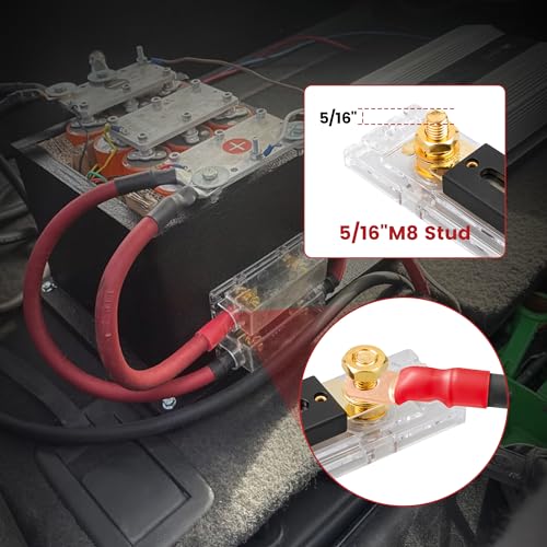 RED WOLF Car Radio Audio ANL Fuse Holder w/300A Fuse for Trolling Motor ATV Trailer Inverters Amplifier Install and Video System Electrical Protection 0/2/4 Gauge in Out, Gold Plated ANL Block 2 Pack