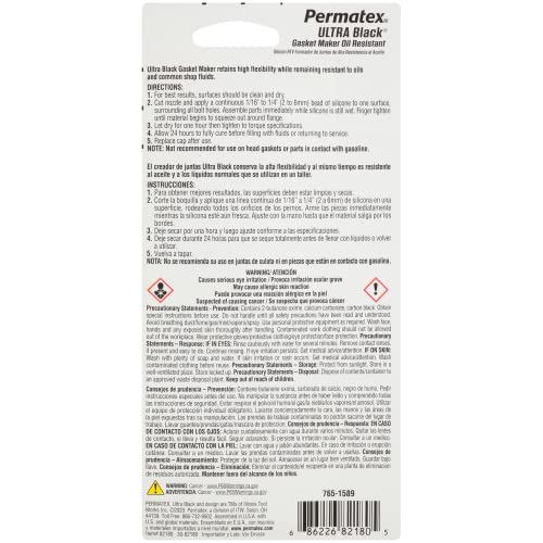 Permatex 82180 Ultra Black Maximum Oil Resistance RTV Silicone Gasket Maker, Sensor Safe and Non-Corrosive, for High Flex and Oil Resistant Applications 3 oz - size: 3 Fl. Oz., style: Ultra Black