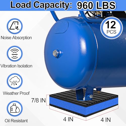12 Pack Anti Vibration Pads for Washing Machine 4"x4"x7/8", Sound Isolation Vibrating Pad Ribbed Rubber Damping Mat EVA Center for Air Compressors, Conditioner, Treadmill, HVAC Washer Dryer - size: 4" - 12 Pack
