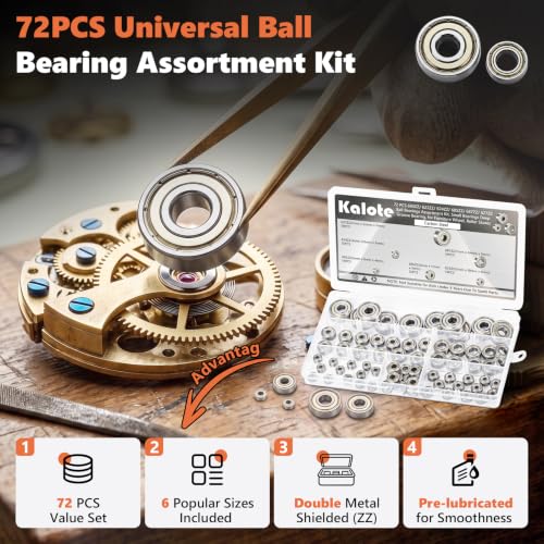 72PCS 6 Sizes Deep Groove Ball Bearings Assortment - size: 72PCS 693ZZ-627ZZ