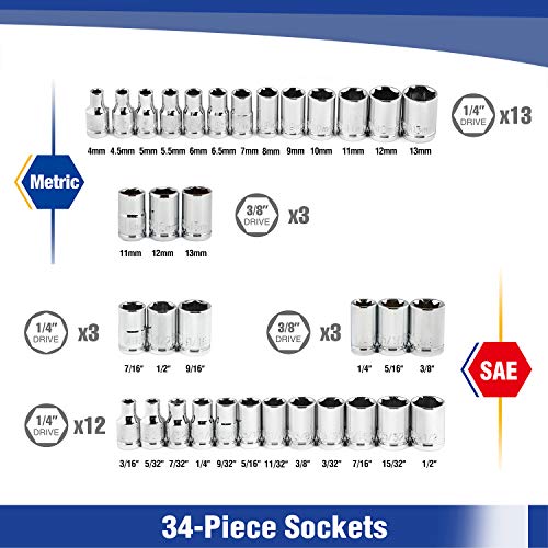 WORKPRO 39-Piece Drive CR-V Socket Set(1/4" & 3/8")