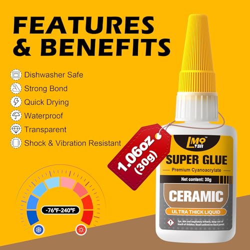 Ceramic Super Glue Liquid, Clear CA Glue for Ceramic Repair Food Safe - size: 1oz-thick