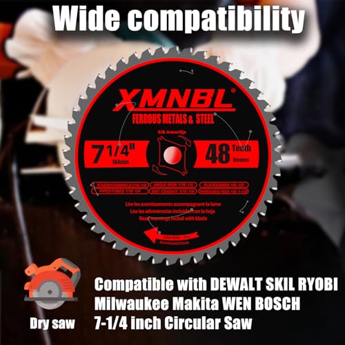 7 1/4 Inch Metal Cutting Saw Blade,Replace for Diablo D0748CF 7 1/4 Inch Metal and Stainless Steel Cutting Saw Blade,Compatible with 7-1/4 Inch Circular Saw,Cermet Carbide,5/8" Arbor,5X Longer Life - size: 7 1/4 Inch 48T Metal Chop Saw Blade