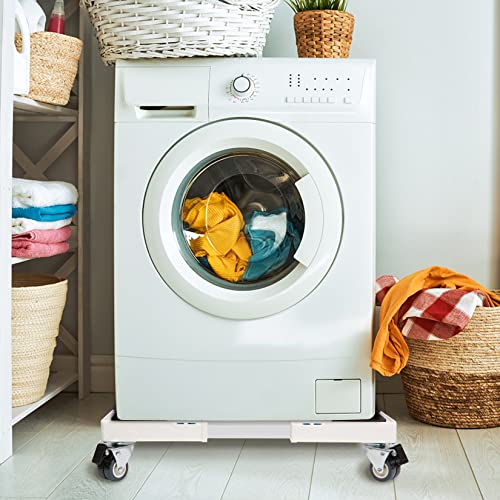 Nefish Furniture Dolly Adjustable Mini Fridge Stand Dolly Cart with 4 Lockable Wheels Washing Machine Stand Mobile Roller Universal Mobile Base Stand for Washer Dryer Refrigerator - color: White