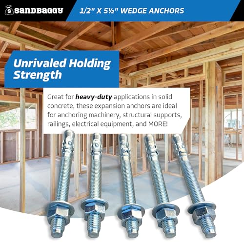 Sandbaggy 1/2" x 5-1/2" Concrete Wedge Anchors Bolts - Hex Head (Galvanized) - Masonry, Concrete (25, 1/2" x 5-1/2") - size: 1/2" x 5-1/2"