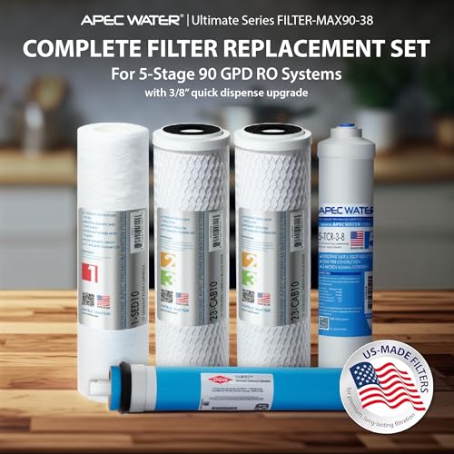 APEC Water FILTER-MAX90-38, RO Replacement Filter Set, US Made, 90 GPD - style: Complete Filter Set + 3/8" output