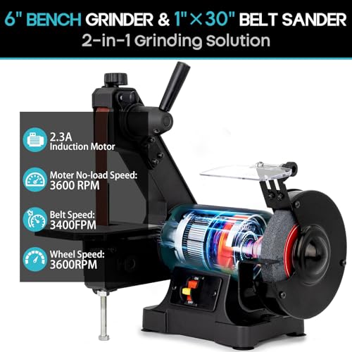 6" Bench Grinder & 1"x30" Belt Sander Combo, Bench Belt Sander & Grinder for Metalworking, Belt Grinder for Knife Making, sharpening - size: 1“x30" Belt Sander Combo