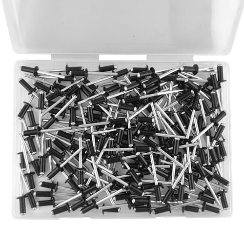 ALLCLEAN 155 Pcs 3/16" x 1/2" Black Aluminum Blind Rivets,4.8 x 12mm Pop Rivets,Aluminum Grip and Steel Mandrel - color: Black, size: 3/16"x1/2"