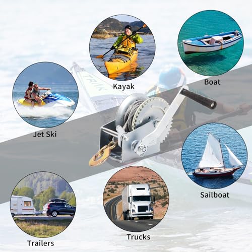 Boat Trailer Winch 1200lbs Hand Winch Heavy Duty Hook with 10m/33ft Steel Cable Hand Crank Ratchet Winch and Ratio 4.1:1 Gear 1 Speed Switchable 2 Way for Boat Trailer Marine Truck ATV - style: 1200LBS