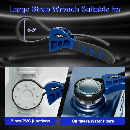 2-Piece Heavy-Duty Strap Wrench Set Upgrade, 4" to 6" Diameter - color: Blue