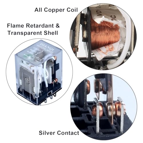 HH52P 12VDC 8-Pin 5A Coil Electromagnetic Power Relay with LED Indicator Light with Base DIN Slotted Aluminum Rail and End Cap - size: 12V 5A 8Pin Relay With Base Din Rail