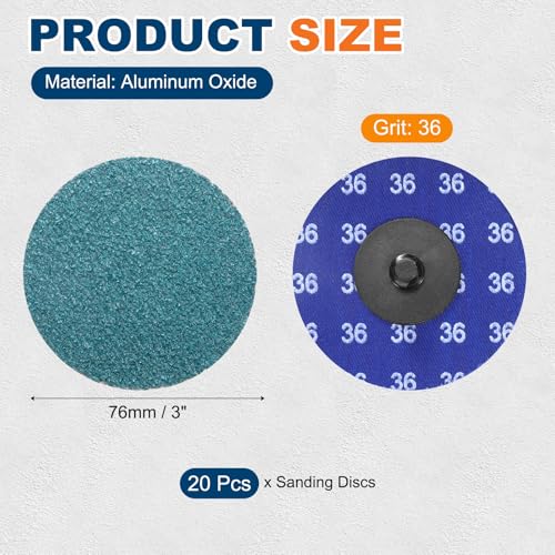20 Pcs 3" 36 Grit Quick Change Surface Conditioning Discs - size: 3" (36 Grit)