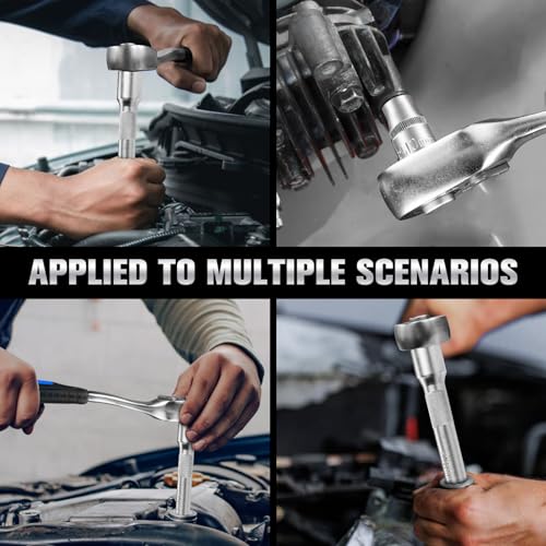 20 PCS 1/2" Drive Metric Socket Wrench Set,90-Tooth Reversible Ratchet Handle,6 Point Shallow Sockets (8-32mm) and Extension Bar 5", CR-V Steel, Car Repair Set - size: 20P 1/2 inch(8-32mm)