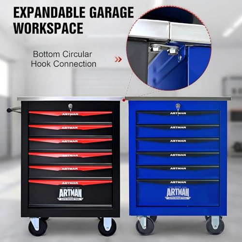 Rolling Tool Chest,Stainless Steel Worktop,Blue,6‑Drawer - color: Blue, size: 6-Drawers