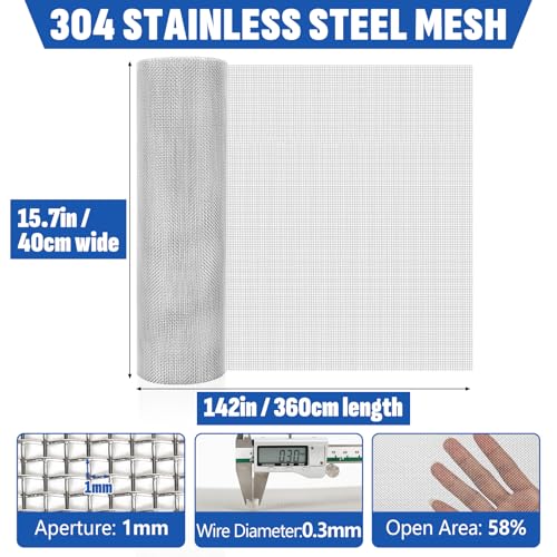20 Mesh 304 Stainless Steel Mesh Screen, 15.7in x 142in Wire Screen Mesh - size: 15.7in x 142in(40x360cm), style: 20mesh x 0.3mm