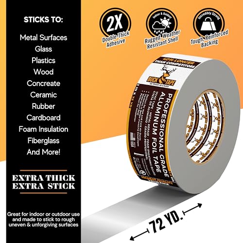 6 Pack Buck Aluminum Foil Tape – 4 Inch x 216ft (72 yd), 3.6 Mil – HVAC Tape for Ductwork, AC, Dryer Vents & Insulation – Silver Foil Tape for Metal Repair, Exhaust Sealing & Air Conditioning - size: 4 Inch, style: 6 Pack