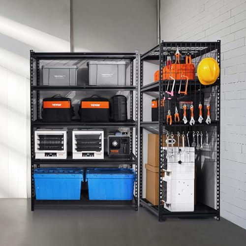 VEVOR Storage Shelves, 3000 lbs, 5 Tier Heavy Duty Garage Shelving, 24" D x 48" W x 72" H Adjustable Metal Shelves for Industrial Shelving Unit Utility Shelf, for Kitchen, Warehouse, Basement, Black - color: Black, size: 24" D x 48" W x 72" H