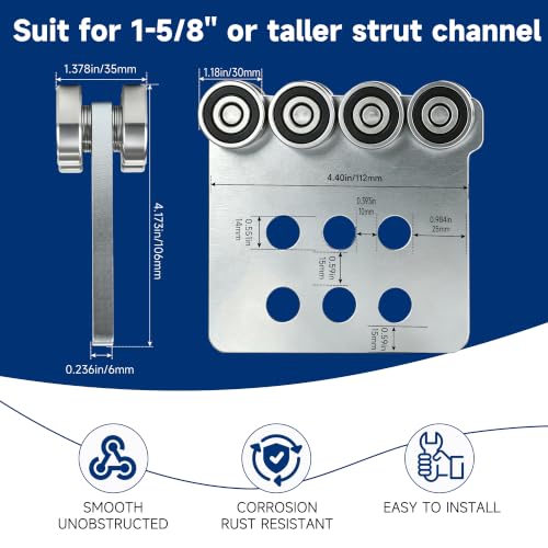 8 Wheel Trolley Assembly Rollers.Eight Bearing Trolley Assembly.The top of the Trolley has Room for Set Screws, Allowing the use of a 1-5/8" high Strut Channel or Higher Strut Channel. - style: C-8Wheel Trolley 2pcs