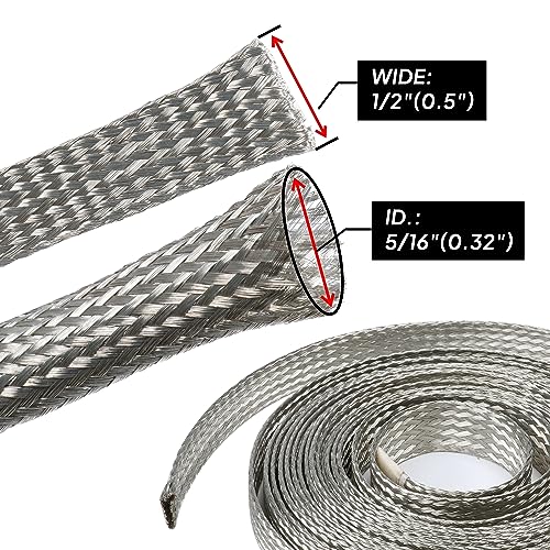 Wire Shielding Sleeve Tinned Copper Ground Strap 5/16" ID (1/2 inch-8ft) - size: 1/2 inch - 8ft
