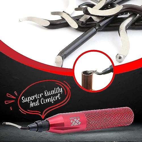 AFA Tooling Deburring Tool, 16 HSS Blades, Red CNC Anodized Aluminum Handle - size: Tool + 15blades