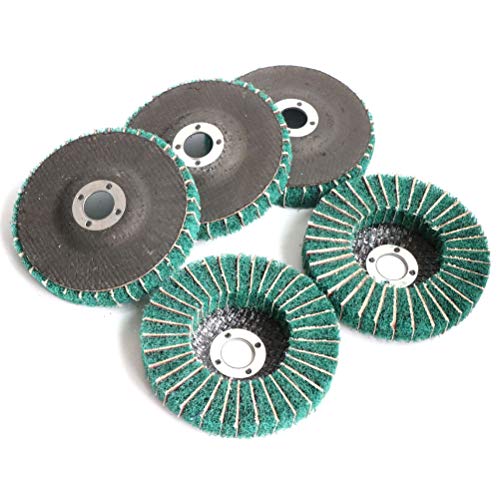 FPPO 5Pcs 4.5" x 7/8" Nylon Fiber Flap Disc Polishing Grinding Wheel,Scouring pad Buffing Wheel for Angle Grinder, Polishing Tools (Grit 120) - style: grit 120