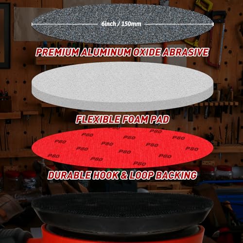 20 Pcs 6 Inch Sanding Sponge Disc Set, 80-3000 Grit Hook and Loop Foam Sanding Pads, Washable Reusable Sandpaper Assortment for Random Orbital Sander, Wood, Metal, Auto, Wet Dry Finishing - color: 80-3000 Grit, size: 6 Inch