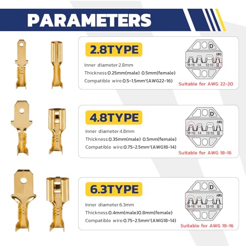 haisstronica 340 PCS Brass Open Barrel Spade Connector, 3 Widths - color: Gold, size: 340