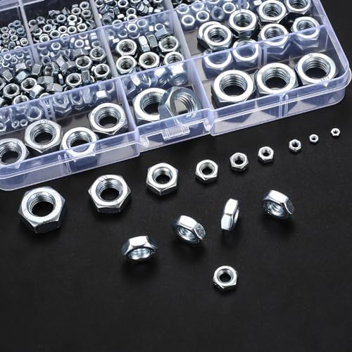 Metric Hex Nuts Assortment Kit, 430 Pcs Stainless Steel Hex Nuts Set, Hex Hardware Nuts, Coarse Thread Hexagon Nuts for Screw Bolts, M2 M2.5 M3 M4 M5 M6 M8 M10 M12