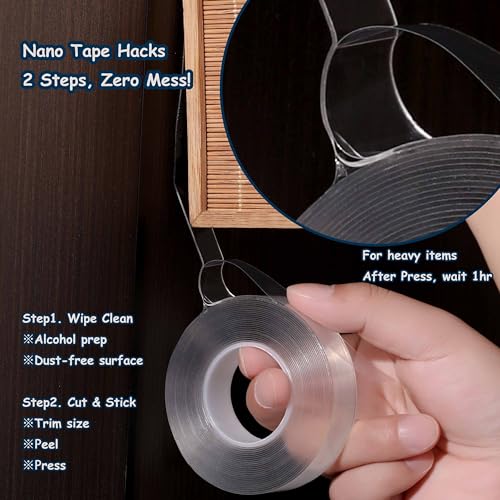 Valley'sYuMiao 4Rolls, Nano Double Sided Mountinging Tape, Adhesive-self Heavy Duty Tape, 2 Sides Sticky Tack Tape, 0.7in×10fts, 40fts Total Long (Pack of 2) - size: 4Rolls, 0.7″,40fts TL (Pack of 2)