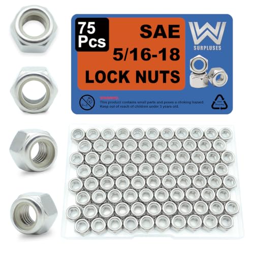 5/16-18 Nylon Insert Lock Nuts 75 Pack, 304 Stainless Steel Hardware Nuts - size: 5/16"-18 (75 Pcs)
