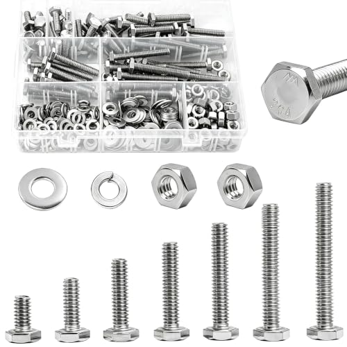 1/4-20 Hex Bolts Assortment Kit, with Hex Nuts, Flat & Lock Washers Set - size: 1/2" to 2"