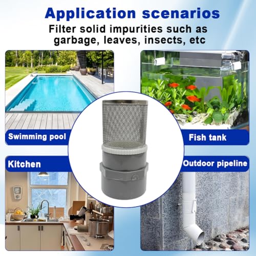 1/2" inch stainless steel filter cover connected to 1/2" grey pvc filter DN15 water pipe, suction strainer used to remove debris and reduce solid entry(1pcs) - size: 1/2"DN15