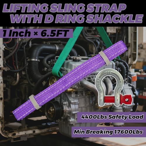 HENBOW Lifting Straps with D Ring Shackle for Hoist,6.5FT× 1In Heavy Duty Flat Lift Sling Web 2200Lbs Safety Work Load,Web Sling Car Tree Saver Winch Recovery - size: 1 Inch × 6.5 FT