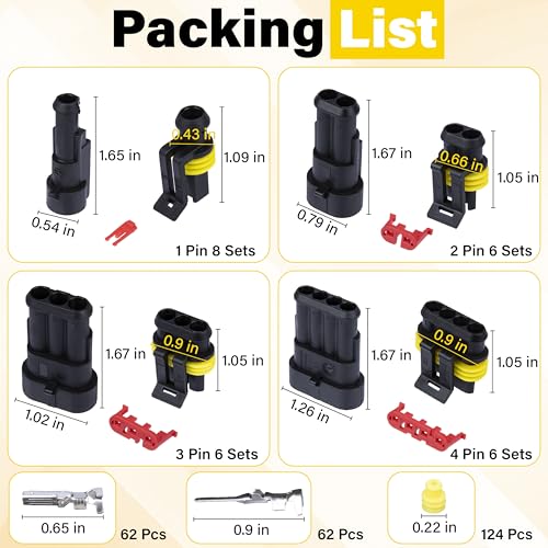 352PCS 1/2/3/4 Pin Connector Kit, Automotive Electrical Connector Terminals