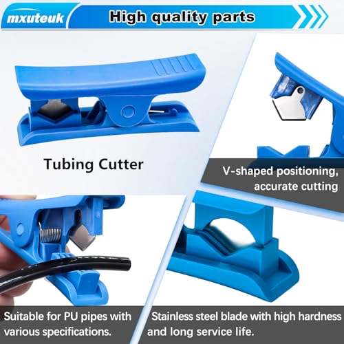 mxuteuk 1/4" Air Line Tubing Kit,1/4" Air Hose Kit,1/4 Inch(6.35mm) OD x 32.8 Feet PU Tube with Push to Connect Fittings(15PCS) - color: 1/4" Kit