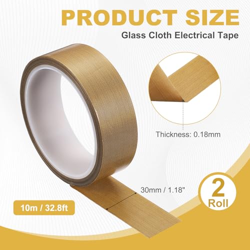 uxcell 2Roll High Temperature PTFE Heat Shield Tape 1-3/16"x32.8ft - size: 1-3/16" x 32.8ft x 0.18mm Thick
